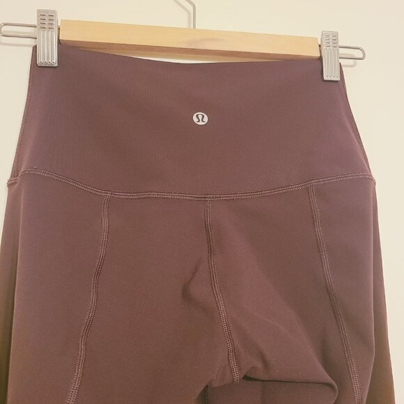 Lululemon | Women's Burgundy/Maroon High Waist Leggings w/ Petal Hems (Size 2) - Picture 7 of 11